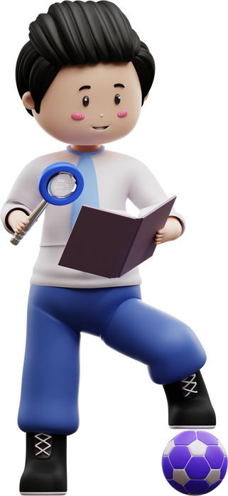 3d male student reading a book