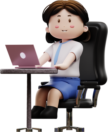 3D female student with laptop