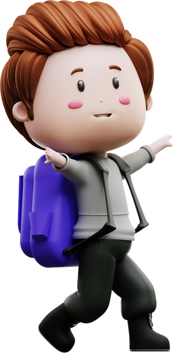 3d student wearing a school bag
