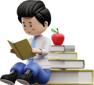 3d male student reading a book